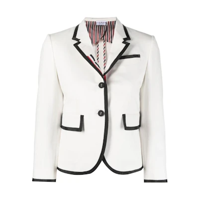 (Women) THOM BROWNE FW22 White Single-Breasted Long-Sleeve Blazer. FBC010B-07554-100