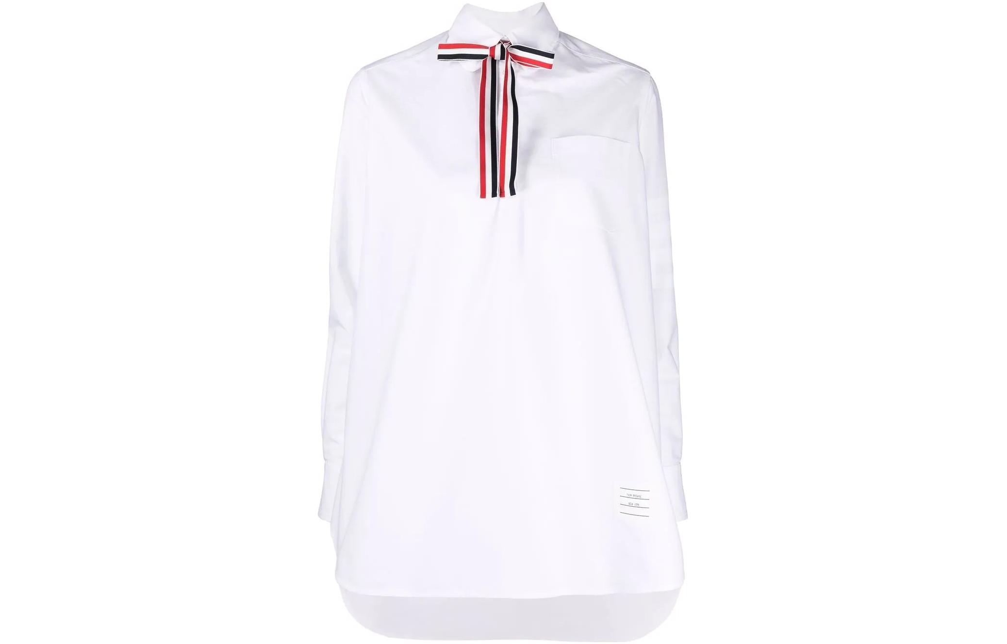 (Women) Thom Browne FW22  White Striped Bow Tie Long Sleeve Shirt. FLL139A-06496-100 圖 2