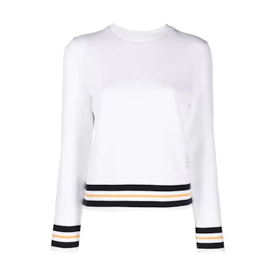 (Women) THOM BROWNE FW22 White Striped Crewneck Pullover Sweatshirt FJT239A-J0033-100