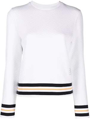 (W) THOM BROWNE FW22 Sudadera Blanca con Rayas Cuello Redondo Pullover FJT239A-J0033-100 Order (W) THOM BROWNE FW22 Sudadera Blanca con Rayas Cuello Redondo Pullover FJT239A-J0033-100
