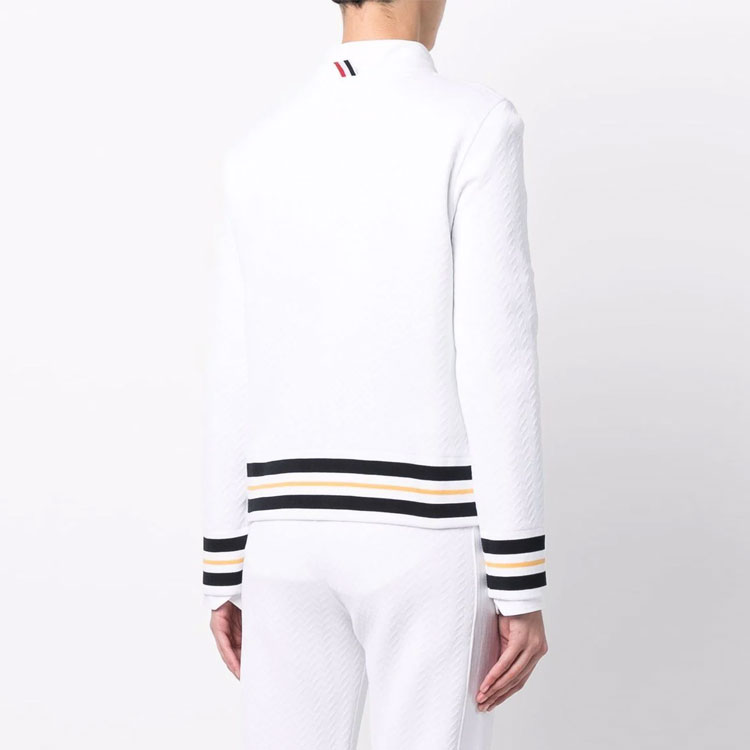 Shop (W) THOM BROWNE FW22 Sudadera Blanca con Rayas Cuello Redondo Pullover FJT239A-J0033-100