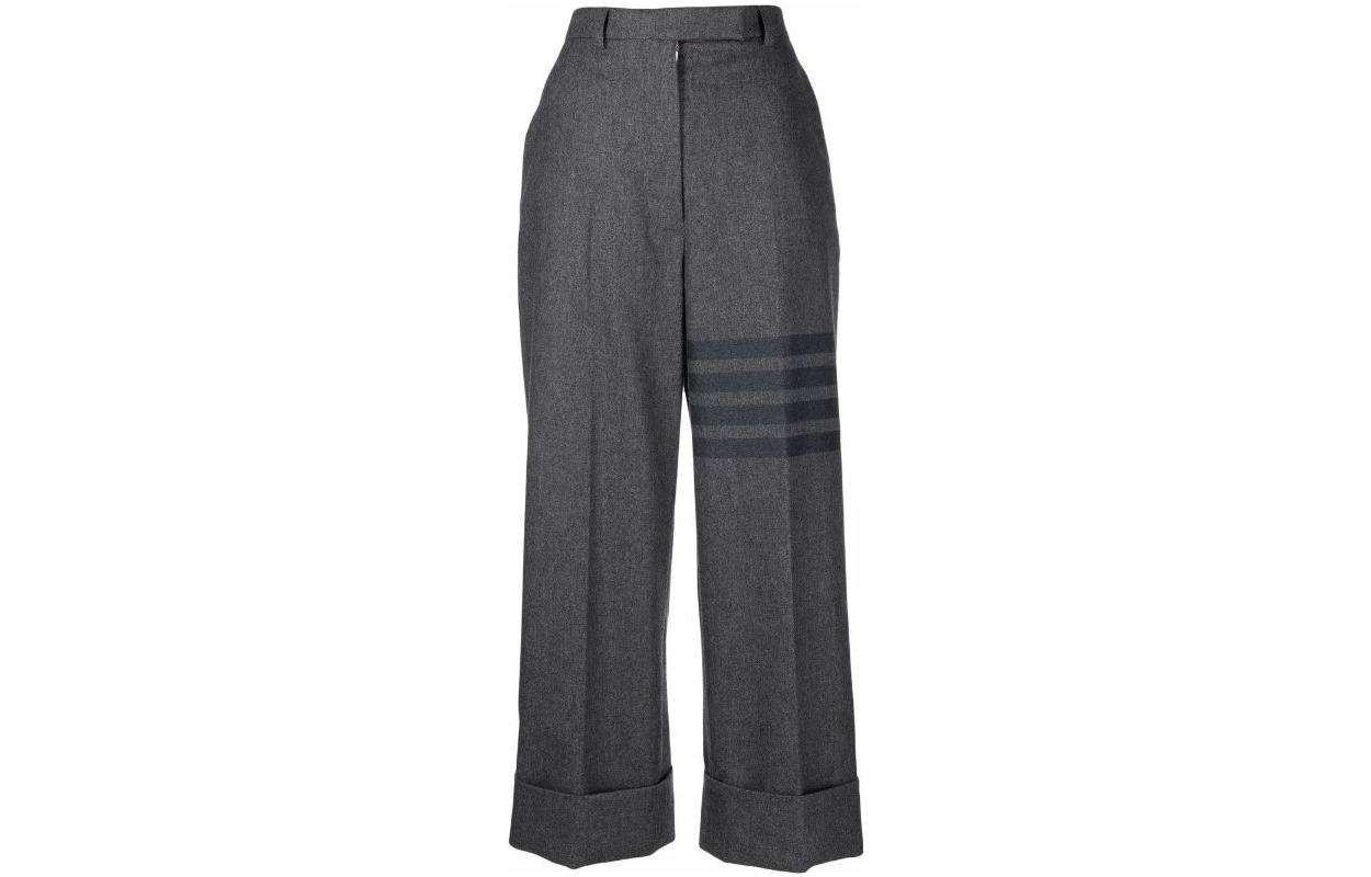 Order (W) THOM BROWNE FW22 Celana Wide-Leg 4-Bar Klasik Abu-Abu. FTC444A-06393-035