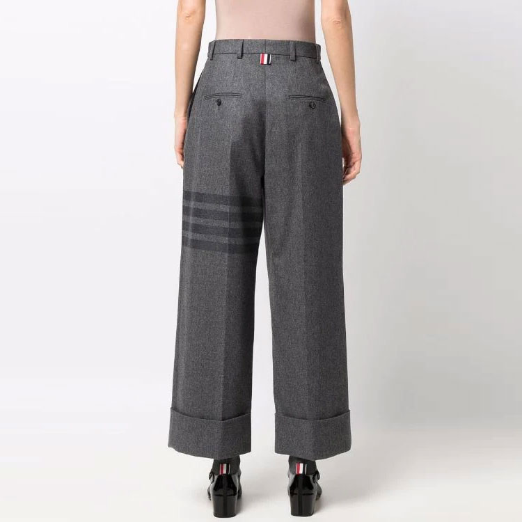 Shop (W) THOM BROWNE FW22 Celana Wide-Leg 4-Bar Klasik Abu-Abu. FTC444A-06393-035