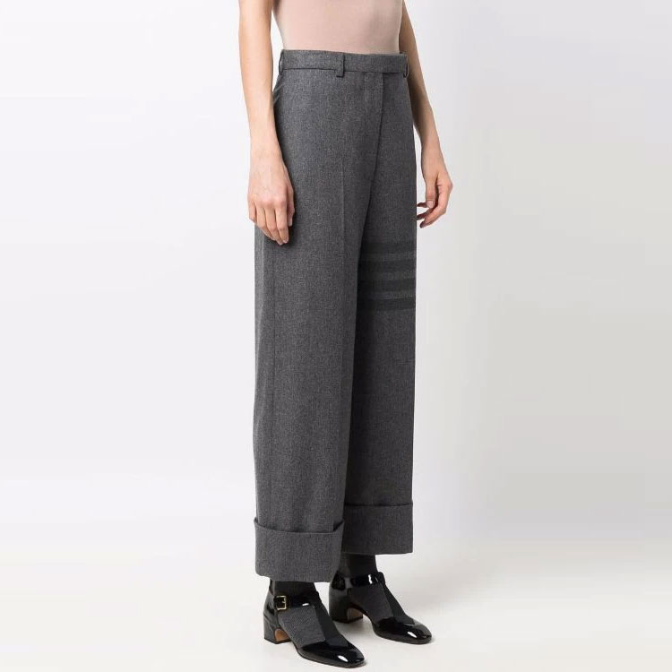 Purchase (W) THOM BROWNE FW22 Celana Wide-Leg 4-Bar Klasik Abu-Abu. FTC444A-06393-035