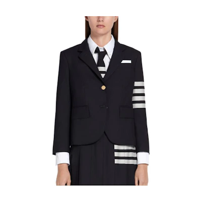 (Women) Thom Browne FW22 Colorblock Stripe Print Single-Breasted Blazer Navy . FBC010V-06146-415