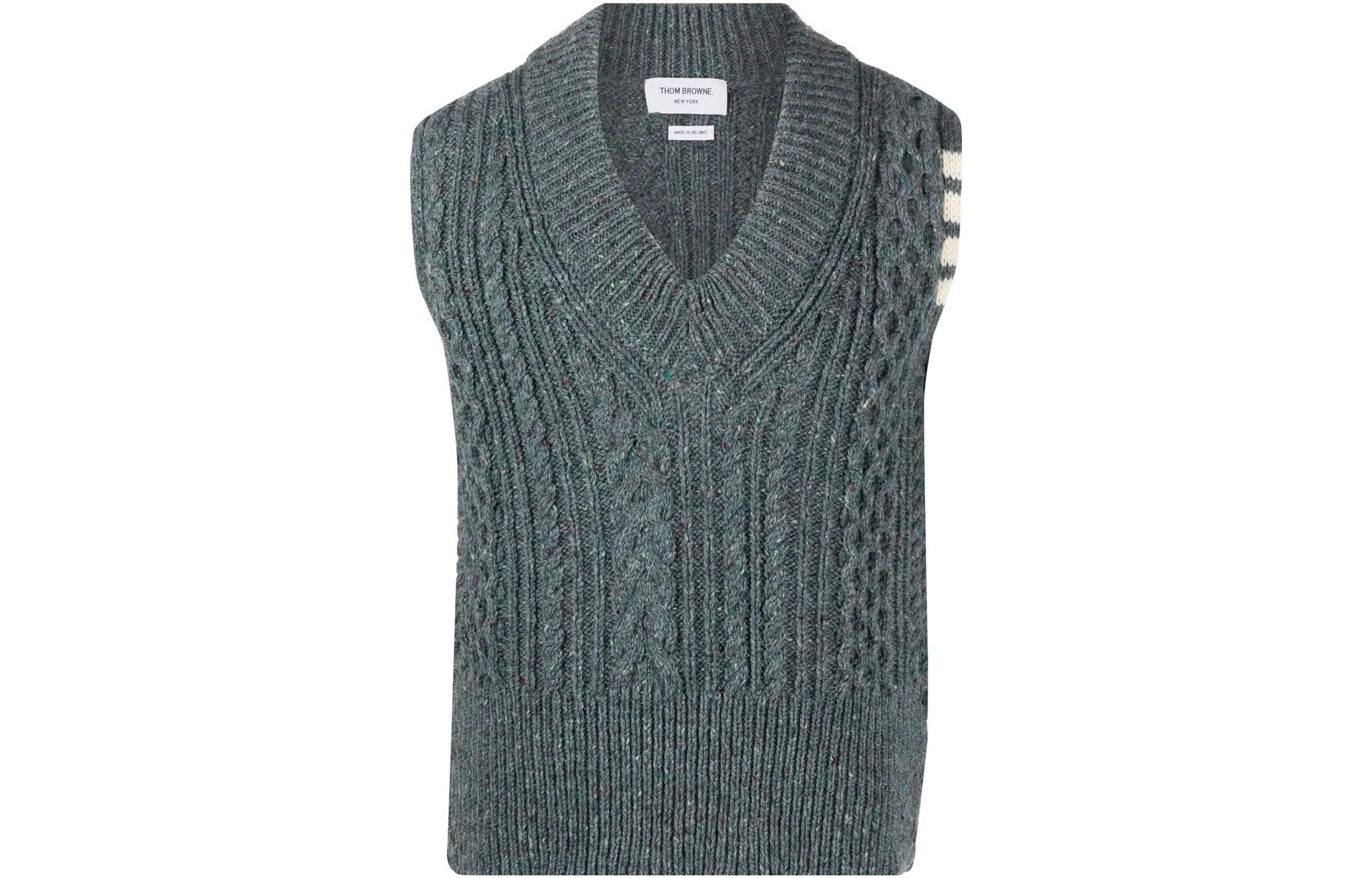 (Women) Thom Browne FW22 Four-Bar V-Neck Knit Vest Navy Blue MKV061A-Y1506-420