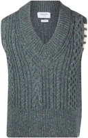 (Women) Thom Browne FW22 Four-Bar V-Neck Knit Vest Navy Blue MKV061A-Y1506-420 (Women) Thom Browne FW22 Four-Bar V-Neck Knit Vest Navy Blue MKV061A-Y1506-420