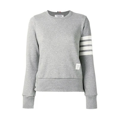 (Women) THOM BROWNE FW22 Grey Classic 4-Stripe Logo Pullover Sweatshirt FJT002A-00535-055