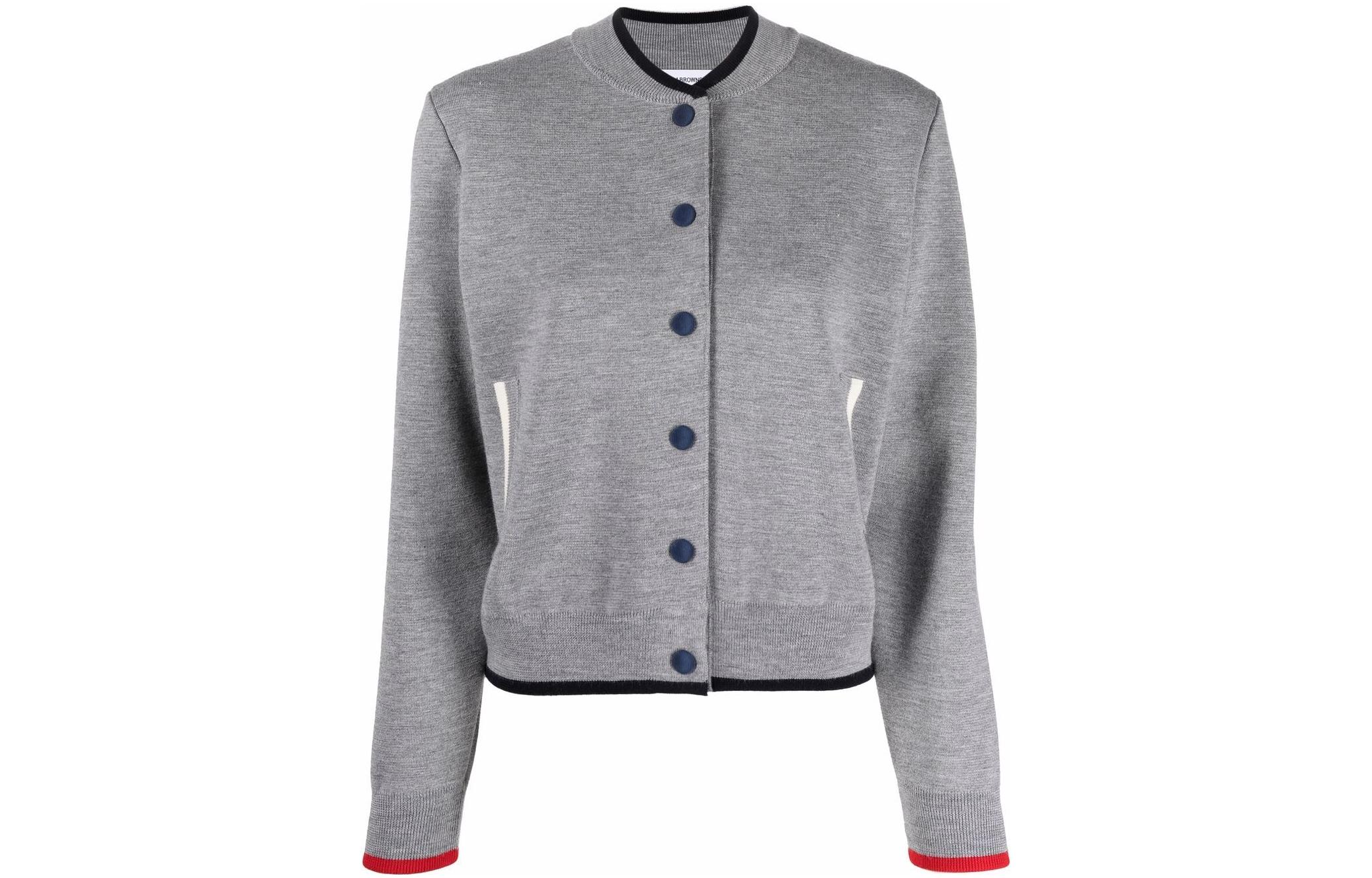 (Women) Thom Browne FW22 Grey Contrast Trim Single-Breasted Jacket FKJ073A-Y1037-055