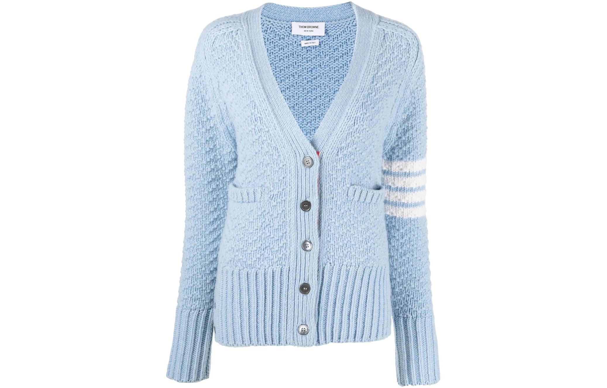 (Women) Thom Browne FW22 Navy 4-Bar V-Neck Wool Cardigan Sweater Back to School FKC474AY-1036-480 圖 2