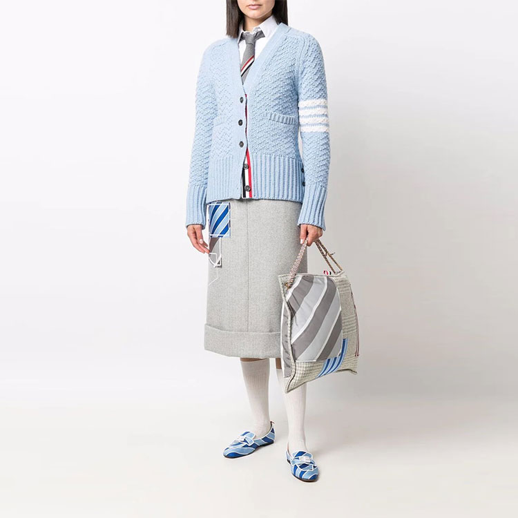 (Women) Thom Browne FW22 Navy 4-Bar V-Neck Wool Cardigan Sweater Back to School FKC474AY-1036-480 圖 3