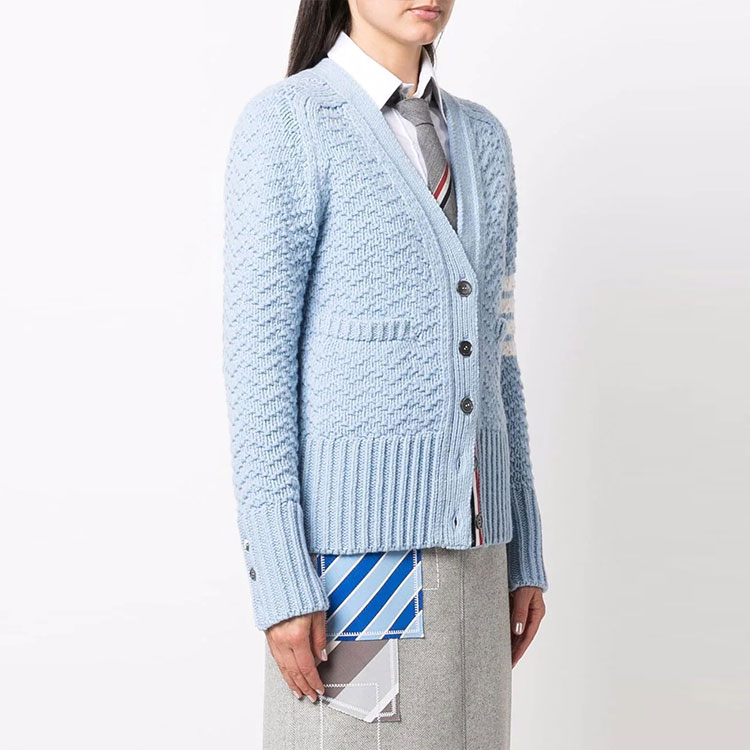 (Women) Thom Browne FW22 Navy 4-Bar V-Neck Wool Cardigan Sweater Back to School FKC474AY-1036-480 圖 5