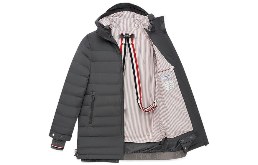 Shop (W) THOM BROWNE FW22 Jaket Quilted Hooded Down Abu-Abu Tua FOD077X-07259-035