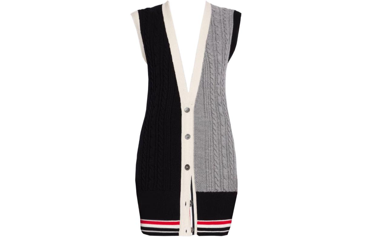 Order (Women) THOM BROWNE FW22 Striped Knit Button Sleeveless Vest  Black FKV155F-Y1024-415