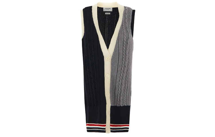 Lookbook (Women) THOM BROWNE FW22 Striped Knit Button Sleeveless Vest  Black FKV155F-Y1024-415