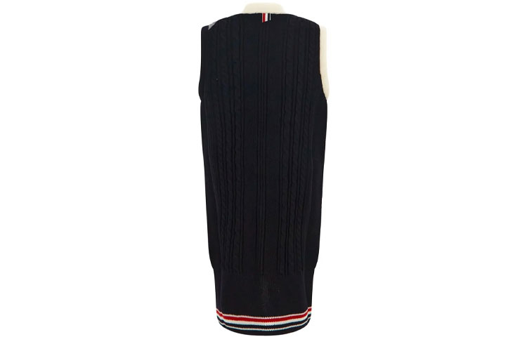 Shop (Women) THOM BROWNE FW22 Striped Knit Button Sleeveless Vest  Black FKV155F-Y1024-415