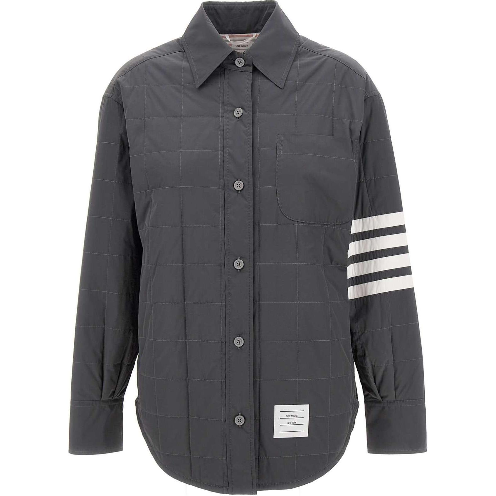 (Women) Thom Browne FW22 Striped Quilted Single-Breasted Shirt Jacket Women Grey FLD008X-07259-035