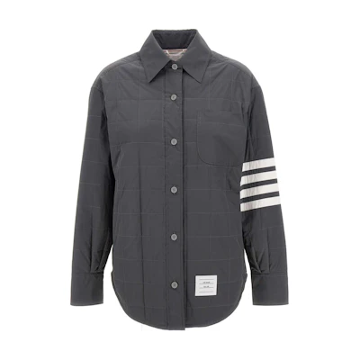(Women) Thom Browne FW22 Striped Quilted Single-Breasted Shirt Jacket Women Grey FLD008X-07259-035