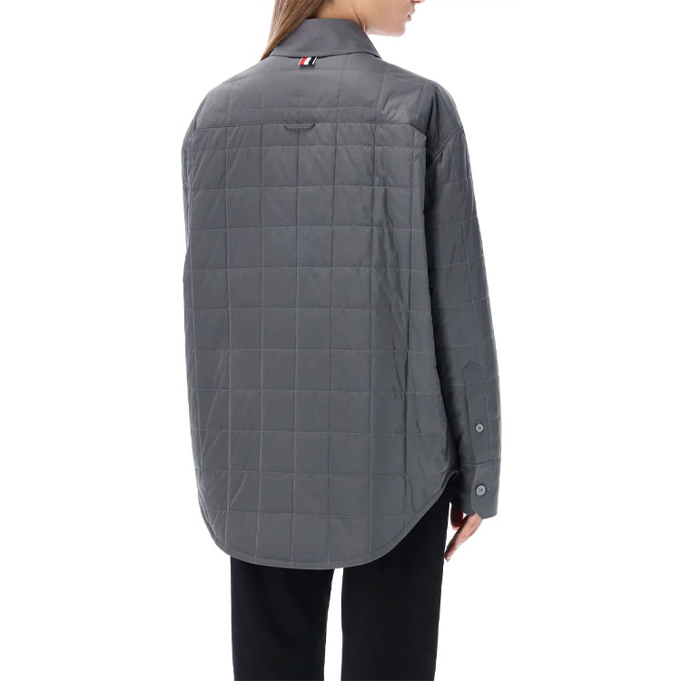 Shop (W) Thom Browne 2022秋冬女款条纹绗缝单排扣衬衫夹克灰色 FLD008X-07259-035