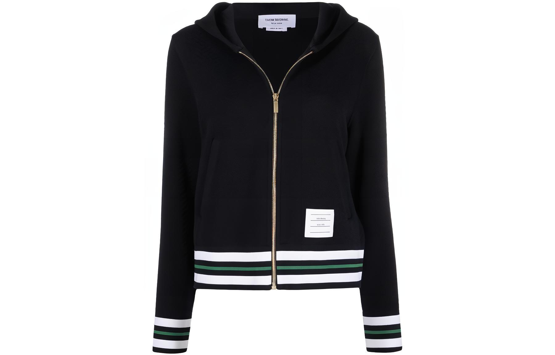(Women) Thom Browne FW22 Striped Zip Long Sleeve Sweatshirt Jacket Women Navy Blue FJT240A-J0033-415