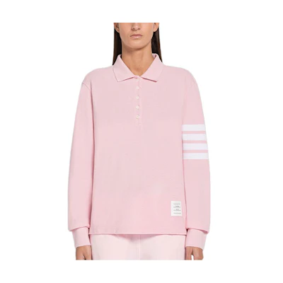 (Women) Thom Browne FW23 Classic Four-Stripe Cotton Long Sleeve Polo Shirt. FJP053G-07976