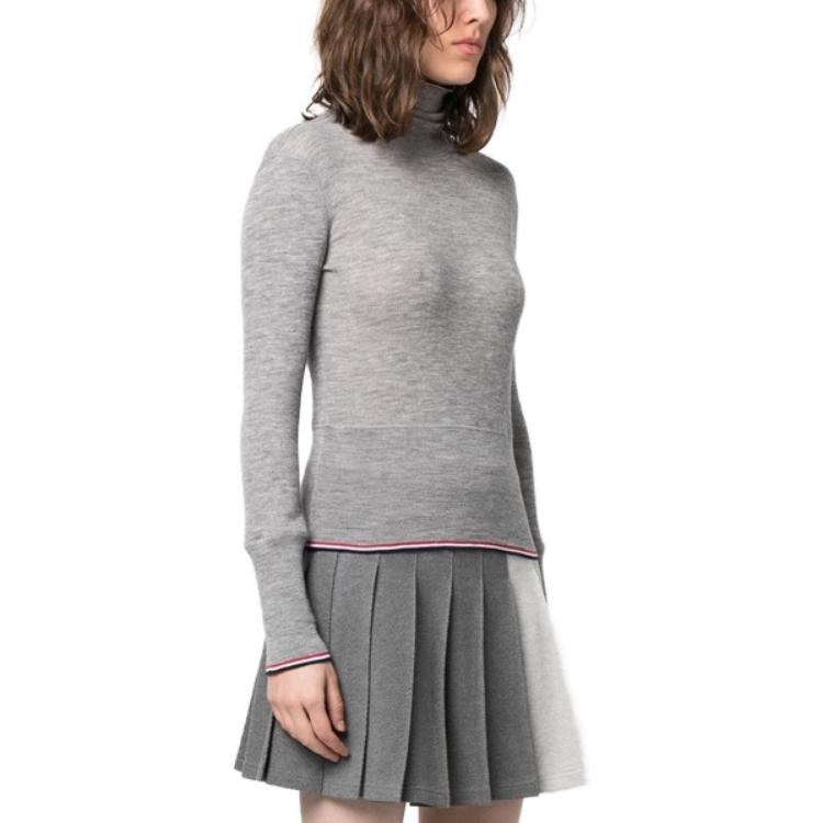 Details for (W) Thom Browne 2023秋冬 灰色修身高领毛衣 FJT268AJ0092055