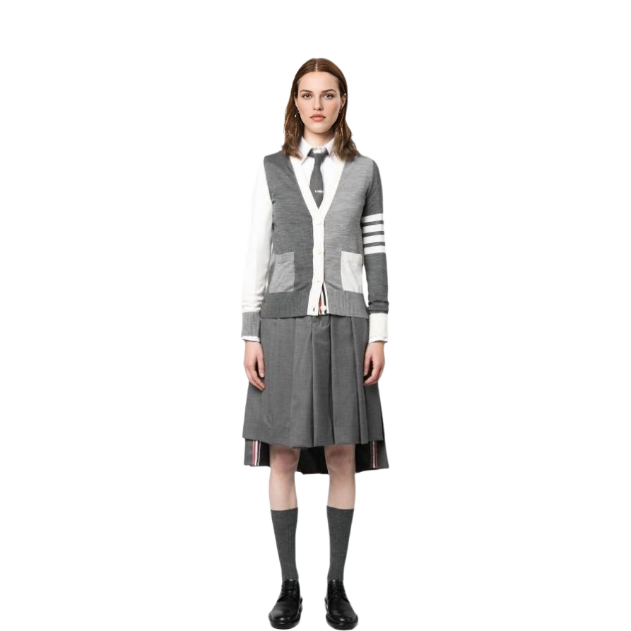 (Women) Thom Browne FW23  Gray V-Neck Long Sleeve Knit Cardigan. FKC334FY1014982 圖 3