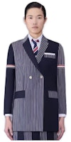(Women) Thom Browne FW23 Navy Double-Breasted Wool Striped Suit. FBC877F-F0330-415 (Women) Thom Browne FW23 Navy Double-Breasted Wool Striped Suit. FBC877F-F0330-415