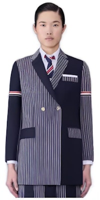 (W) Thom Browne 2023秋冬海军蓝羊毛条纹双排扣西装. FBC877F-F0330-415 Buy (W) Thom Browne 2023秋冬海军蓝羊毛条纹双排扣西装. FBC877F-F0330-415