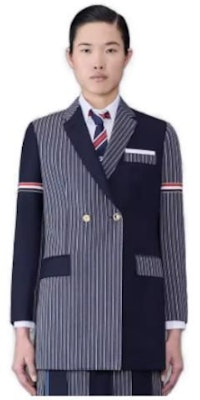 (W) Thom Browne 2023秋冬海军蓝羊毛条纹双排扣西装. FBC877F-F0330-415 Order (W) Thom Browne 2023秋冬海军蓝羊毛条纹双排扣西装. FBC877F-F0330-415