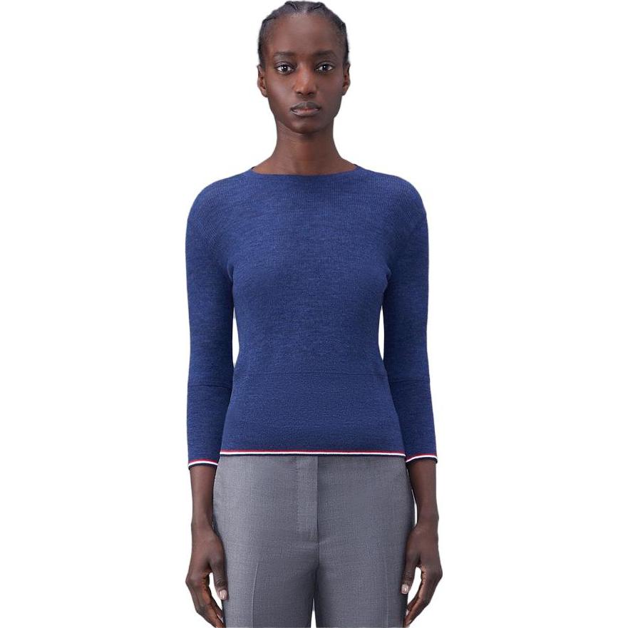 (Women) Thom Browne FW23  Navy Ribbed 3/4 Sleeve Knit Sweater. FJT269AJ0092 圖 3