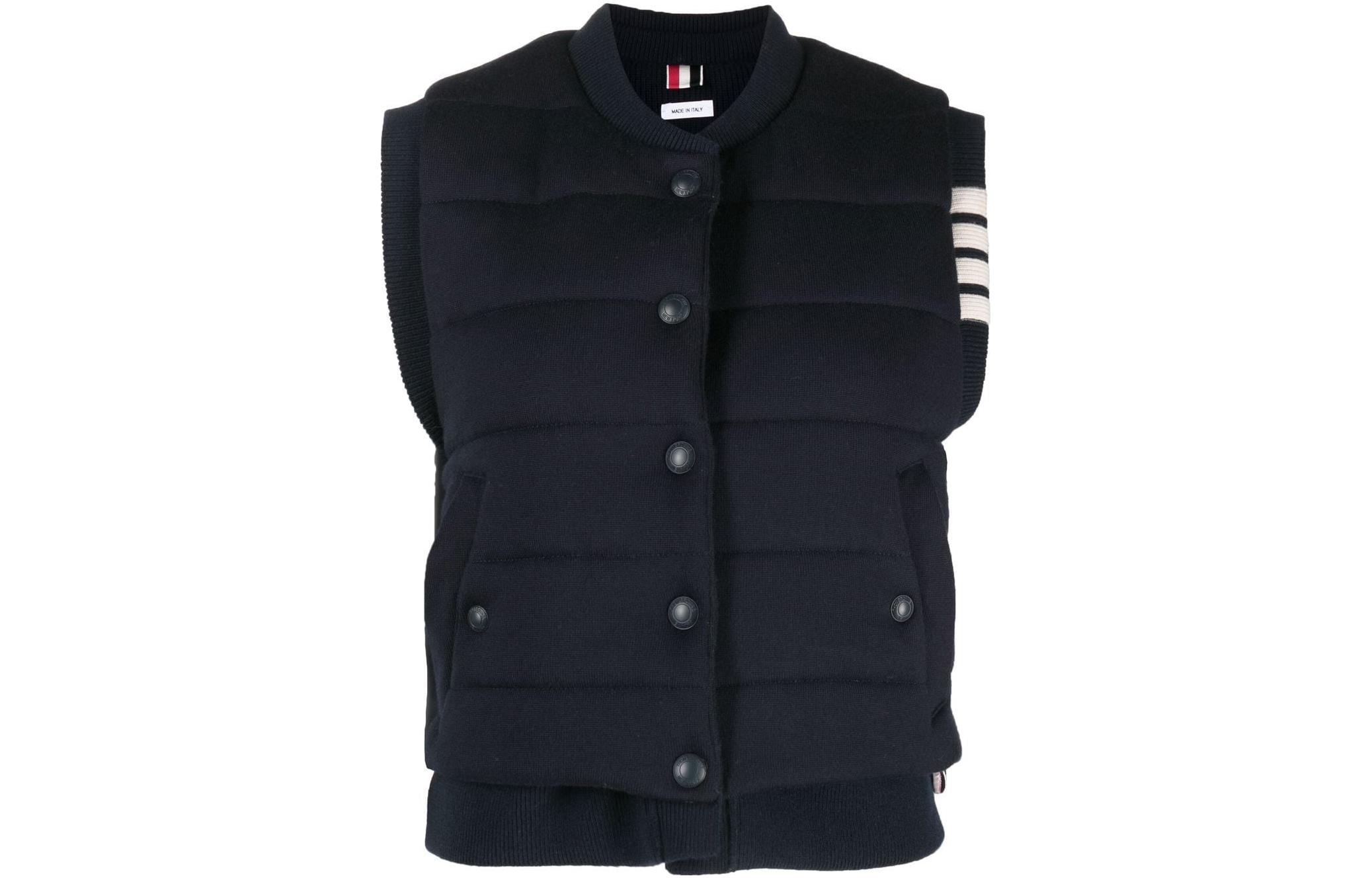 (Women) THOM BROWNE FW23  Navy Sleeveless Vest with Four-Bar Stripes FKV177A-Y1029-415