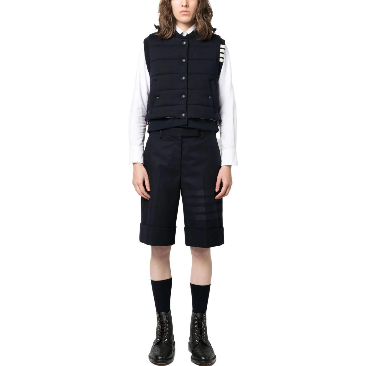Lookbook (Women) THOM BROWNE FW23  Navy Sleeveless Vest with Four-Bar Stripes FKV177A-Y1029-415
