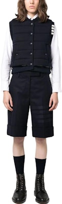 (Women) THOM BROWNE FW23 Navy Sleeveless Vest with Four-Bar Stripes FKV177A-Y1029-415 Lookbook (Women) THOM BROWNE FW23 Navy Sleeveless Vest with Four-Bar Stripes FKV177A-Y1029-415