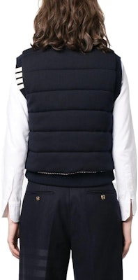(Women) THOM BROWNE FW23 Navy Sleeveless Vest with Four-Bar Stripes FKV177A-Y1029-415 Shop (Women) THOM BROWNE FW23 Navy Sleeveless Vest with Four-Bar Stripes FKV177A-Y1029-415