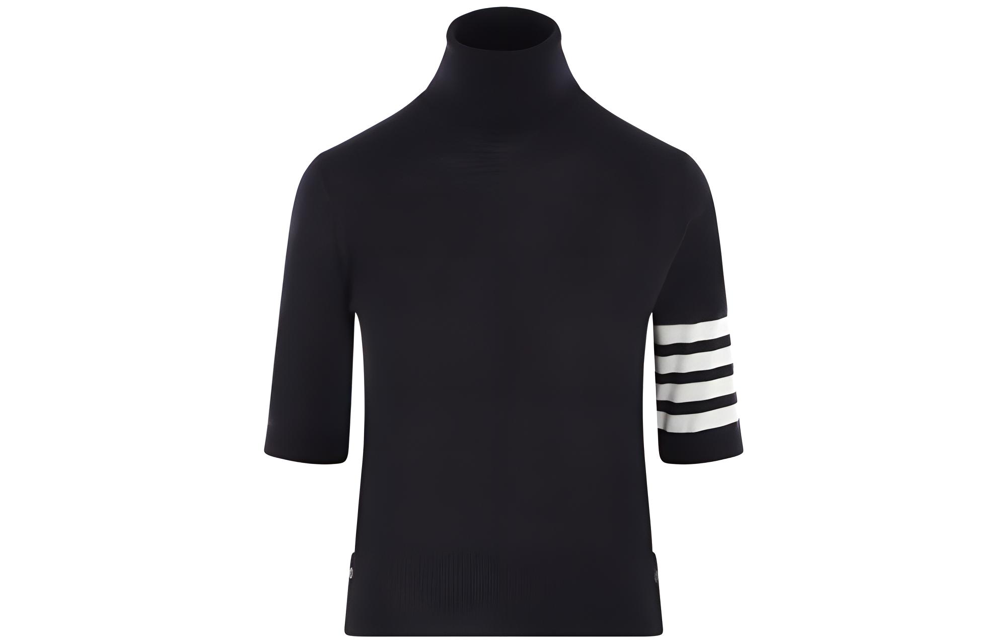 (Women) Thom Browne FW23  Navy Turtleneck Sweater with Stripes. FKA434AY1014415