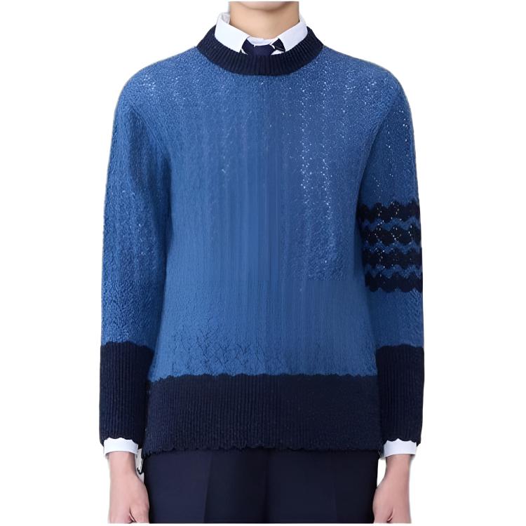 (Women) Thom Browne FW23  Striped Knit Pullover Sweater Blue FKA480A-Y1026-435