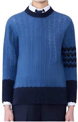 (W) トムブラウン FW23 ストライプ柄ニットプルオーバーセーター ブルー FKA480A-Y1026-435 Buy (W) トムブラウン FW23 ストライプ柄ニットプルオーバーセーター ブルー FKA480A-Y1026-435