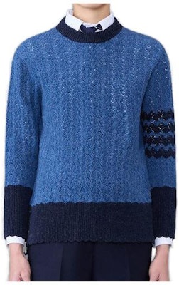 (W) トムブラウン FW23 ストライプ柄ニットプルオーバーセーター ブルー FKA480A-Y1026-435 Order (W) トムブラウン FW23 ストライプ柄ニットプルオーバーセーター ブルー FKA480A-Y1026-435