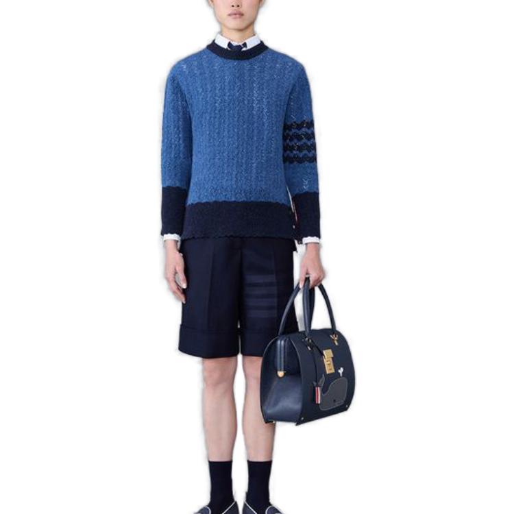 Shop (W) トムブラウン FW23 ストライプ柄ニットプルオーバーセーター ブルー FKA480A-Y1026-435