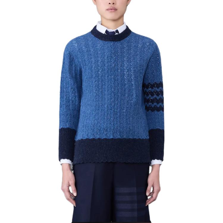 Purchase (W) トムブラウン FW23 ストライプ柄ニットプルオーバーセーター ブルー FKA480A-Y1026-435