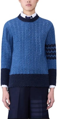 (W) トムブラウン FW23 ストライプ柄ニットプルオーバーセーター ブルー FKA480A-Y1026-435 Purchase (W) トムブラウン FW23 ストライプ柄ニットプルオーバーセーター ブルー FKA480A-Y1026-435