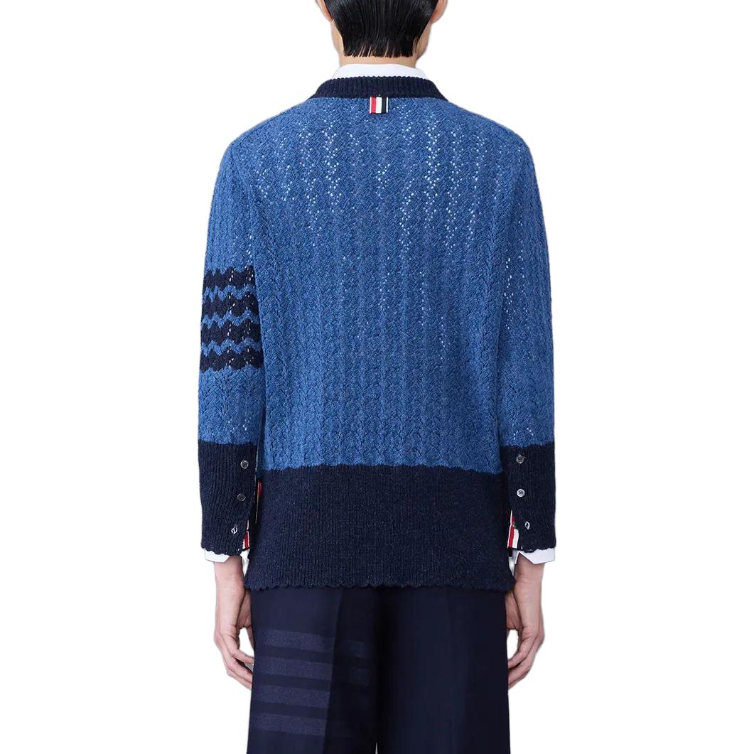 Details for (W) トムブラウン FW23 ストライプ柄ニットプルオーバーセーター ブルー FKA480A-Y1026-435