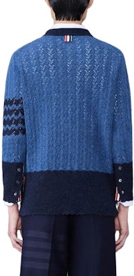 (W) トムブラウン FW23 ストライプ柄ニットプルオーバーセーター ブルー FKA480A-Y1026-435 Details for (W) トムブラウン FW23 ストライプ柄ニットプルオーバーセーター ブルー FKA480A-Y1026-435