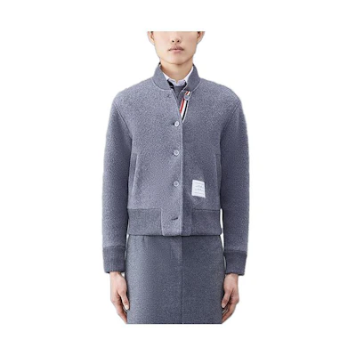 (Women) Thom Browne FW23 Wool Bomber Jacket - Plain Baseball Collar Design. FJT294A-J0100