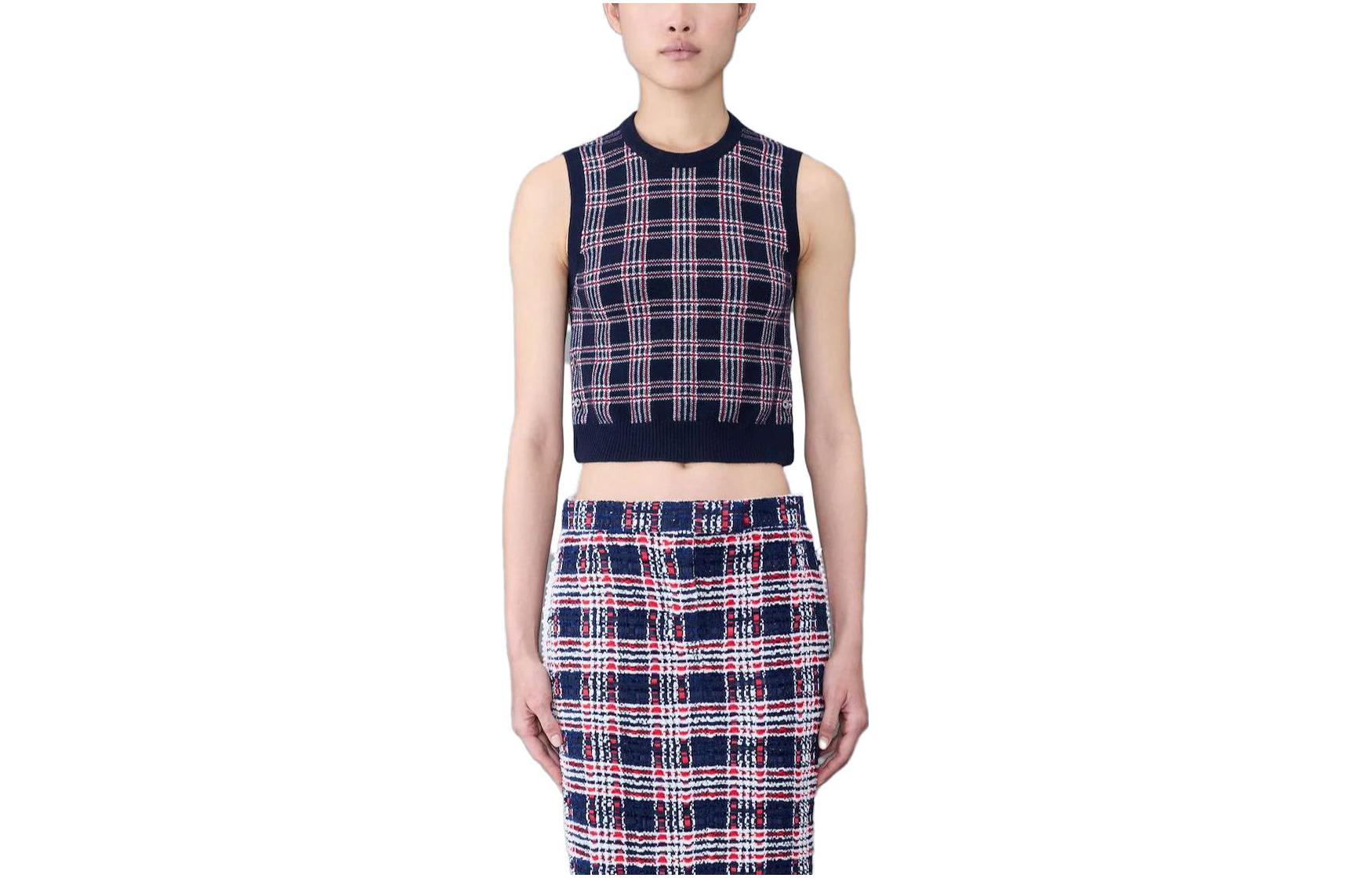 (Women) Thom Browne FW23 Cashmere Cropped Crew Neck Vest Multi-Color FKV171A-Y2001-960