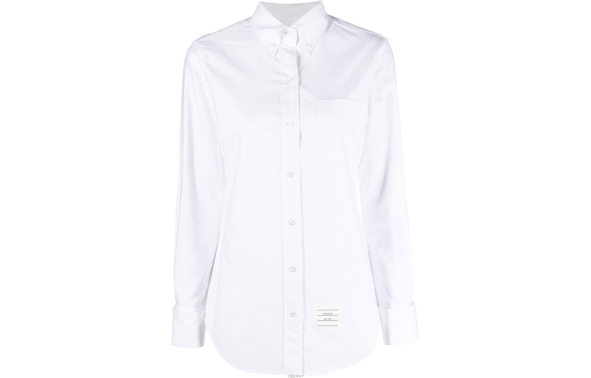 (Women) Thom Browne FW23 Pre-Fall  White Fitted Long Sleeve Shirt with Stripes FLL030A-03634-100