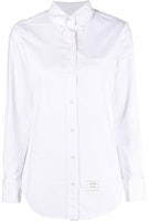 (Women) Thom Browne FW23 Pre-Fall White Fitted Long Sleeve Shirt with Stripes FLL030A-03634-100 (Women) Thom Browne FW23 Pre-Fall White Fitted Long Sleeve Shirt with Stripes FLL030A-03634-100