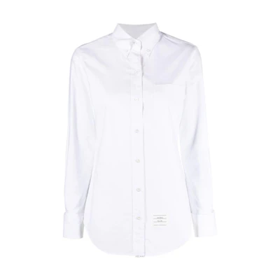 (Women) Thom Browne FW23 Pre-Fall White Fitted Long Sleeve Shirt with Stripes FLL030A-03634-100