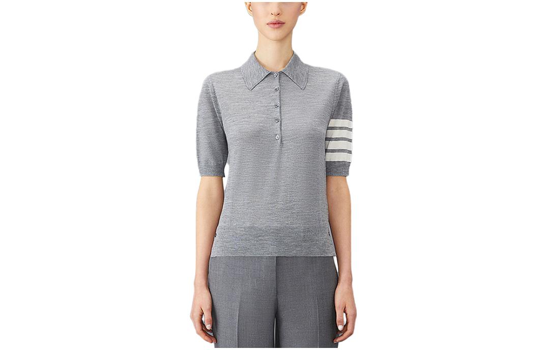 (Women) Thom Browne FW23 Pre-Fall  Wool Knit Polo Sweater with 4-Bar Stripes. FKP053AY1014